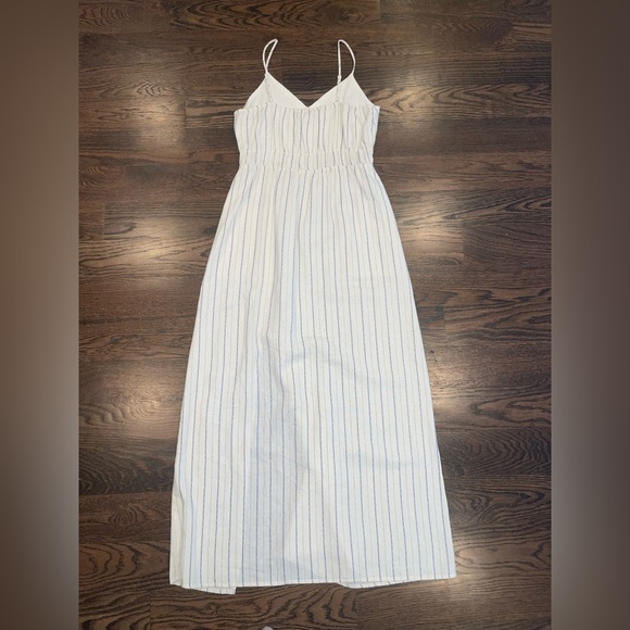 Monteau Blue & Off-White Striped Linen Blend Maxi Dress M - Picture 2 of 8